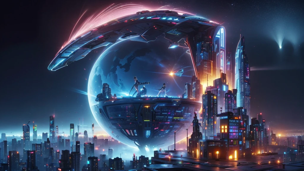 (((a medium-breast bikini slim GIRL with black micro sunglasses))), (((aiming at viewer with a pistol))), a balcony of a futuristic building, aerial view of an ultra-futuristic megalopolis, many metal buildings and houses in dark colors from dark blue to black, a cidade tem tons de cinza metal, has smoky metal structures , industrial environment with smoke and fog around, carros escuros nas ruas, desert megalopolis, trilhos e trens modernos de de metal passando estre as ruas da cidade, tall futuristic metal buildings, many ultra modern buildings around, realistic, detailed, sci-fi.