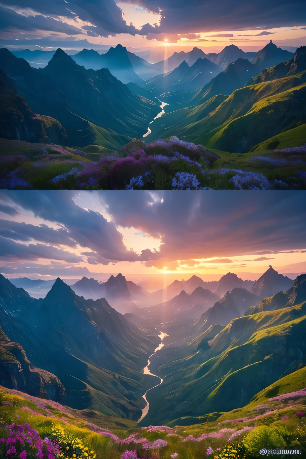 The prompts for creating beautiful, spectacular, colorful landscape images are as follows:。
"Create a breathtaking, visually stunning landscape image with the following elements:
- Sweeping, panoramic view capturing a vast, dramatic natural setting
- Vibrant, saturated colors that evoke a sense of wonder and awe
- Striking contrasts and harmonious blending of hues
- Lush, detailed foreground elements that draw the viewer in
- Breathtaking scale and majesty, conveying a sense of grandeur
- Captivating lighting and atmospheric effects that enha