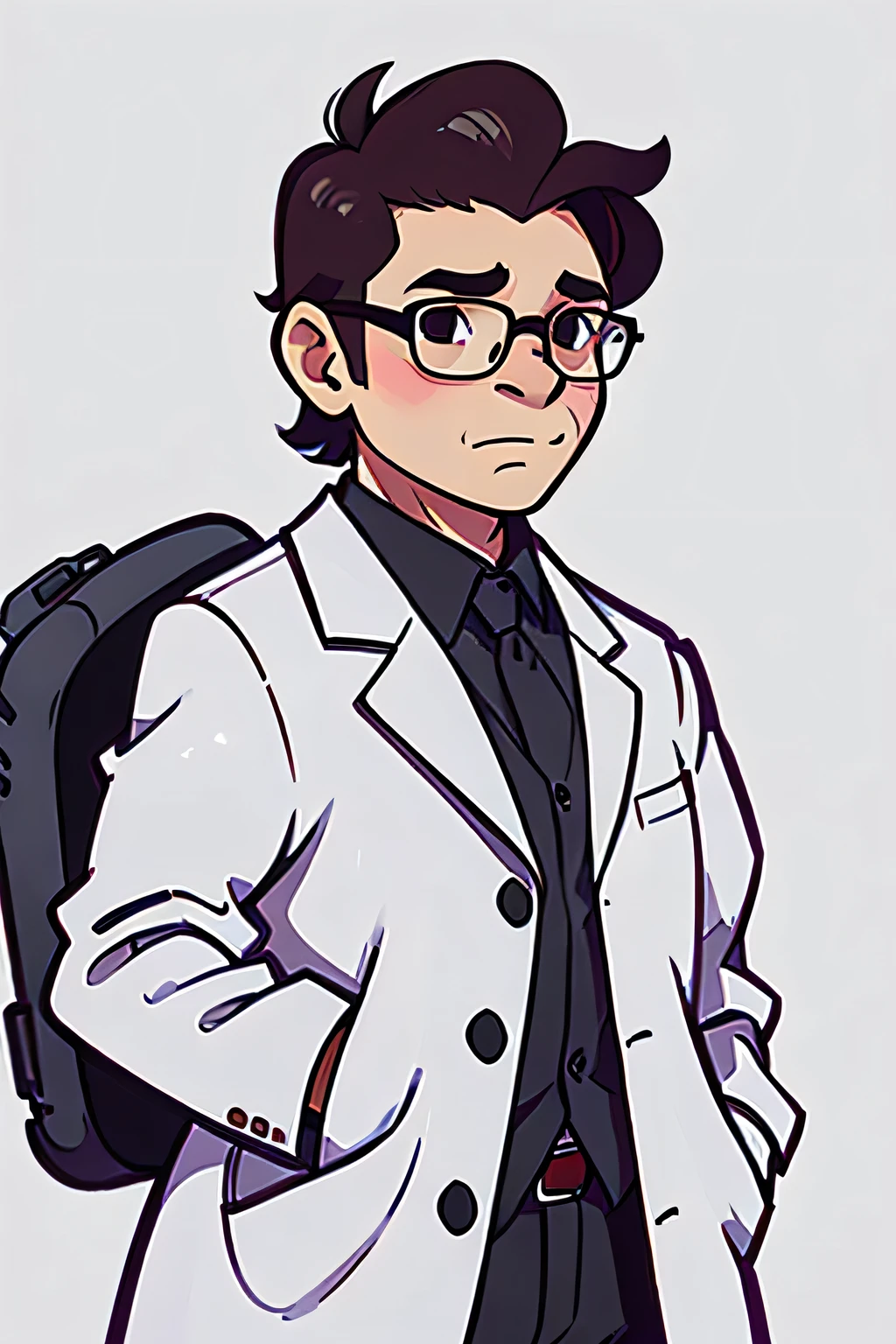 A gorilla that looks like a doctor wearing a white coat and glasses