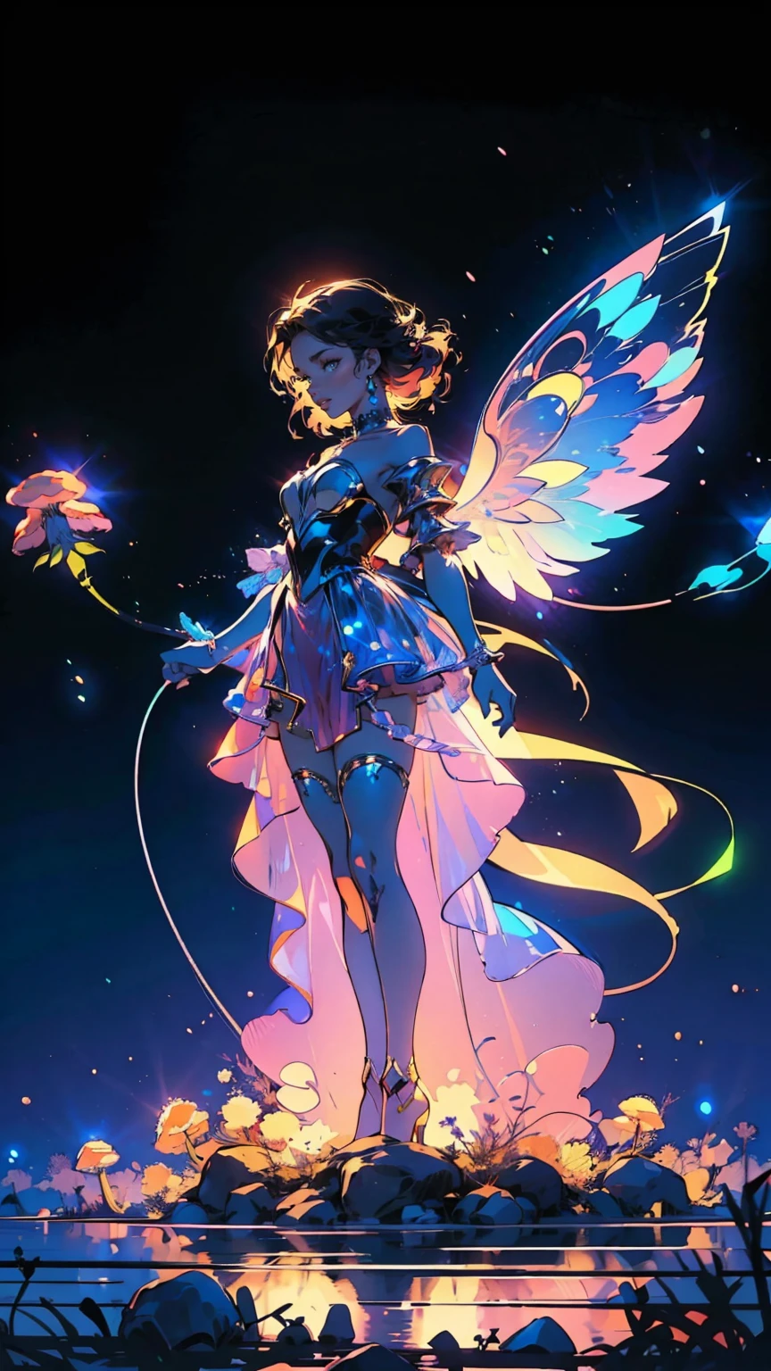 render as a surreal magical fairy forest, with pink and blue colorful mushrooms and crystals, mushrooms and white roses, among which can be seen colourful carpets and soft colours, with the background blowing on the wind in the style of Moebius and Alphonse Mucha