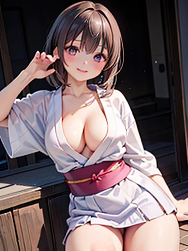 (masterpiece:2.0), (Highest quality:2.0), (naked:1.5), (Ultra-mini skirt tiny pink yukata:1.5), (Ultra-thin raw land:1.5), (Sexy pose:1.5), (Blushed:1.3), (上半身naked:1.3), (Realistic:1.5), 1 , Accurate needle, Embarrassed look, A light smile, Look at me and smile, Very cute girl, Innocent face, Young Face, Clear Eyes, Shining Eyes, Large Breasts, (I can see her cleavage:1.5), (I can see your thighs:1.5), I can see your crotch, No pubic hair, whole body, Beautiful Skin, Ultra high definition, Highest Resolution, Japanese high school students, Brown Hair, At the night festival
