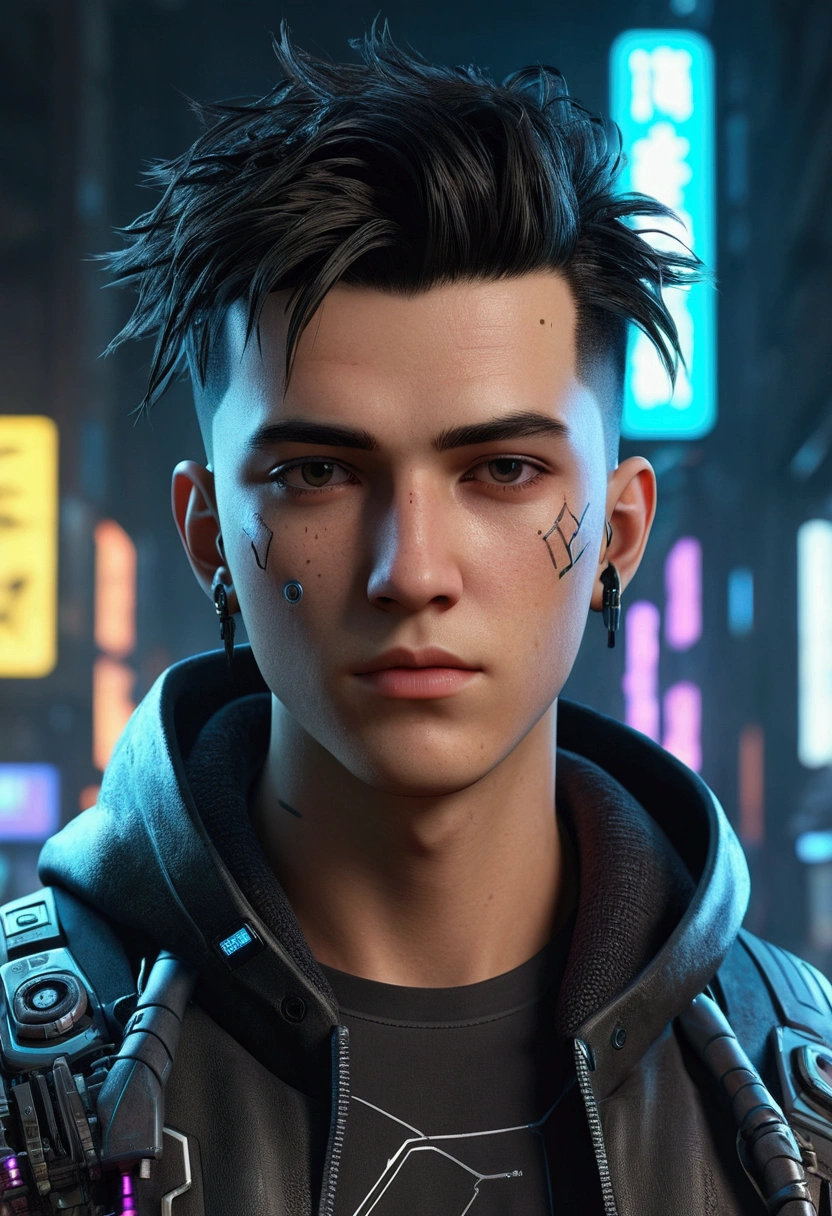 Change cyberpunk cute boy background , lifelike face , 8k , ultra realistic