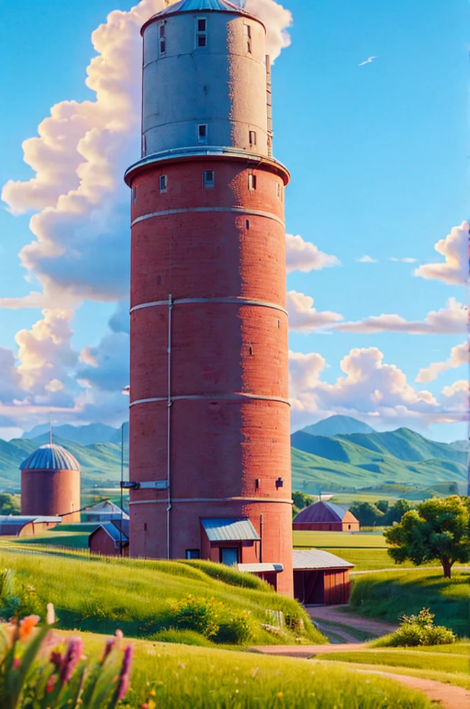grain storage silo on a beautiful blue sky day, no clouds