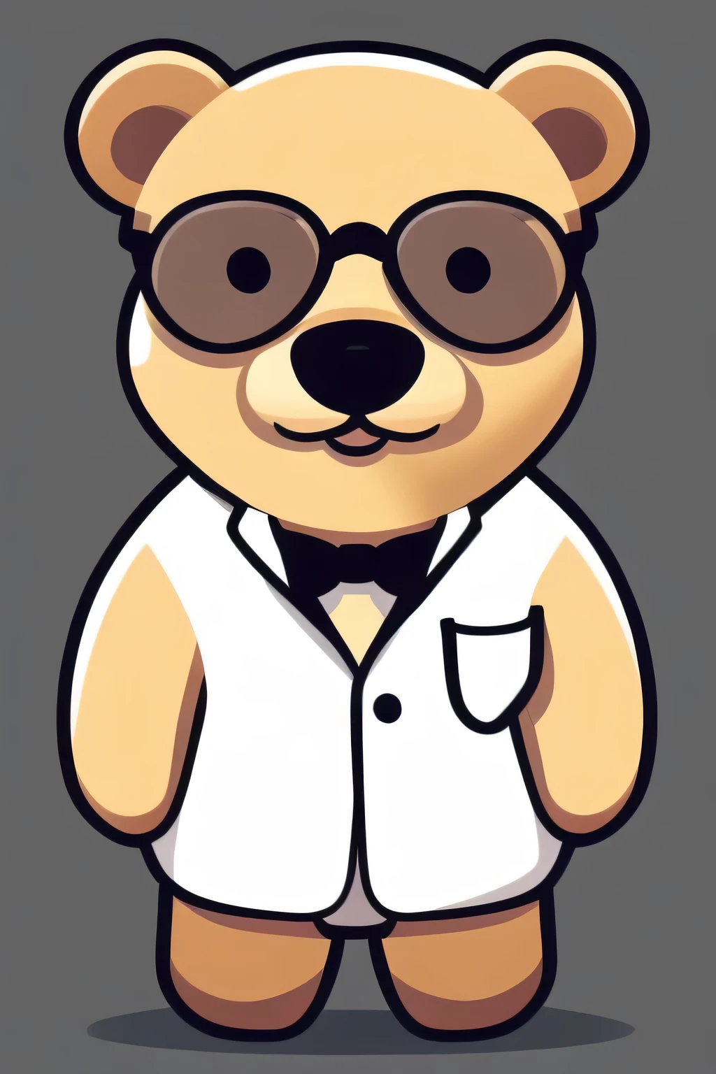 A bear that looks like a doctor wearing a white coat and glasses