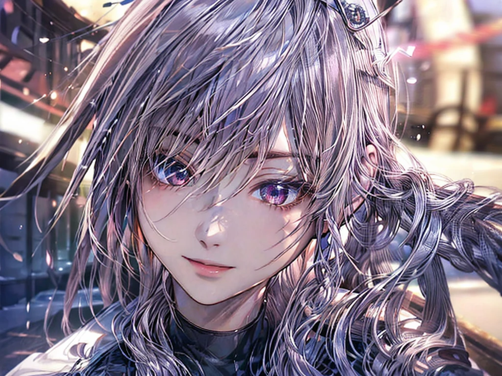 (Half Shot),(Surreal), (shape), (Increased resolution), (8k), (Very detailed), (Best shape), (Beautiful and detailed), (Highest quality), (Very detailedな), (masterpiece ), ( wallpaper), (Detailed face), Small breasts、Mature Woman, Looking at the audience, The finer details, Detailed face, In the Dark, Deep Shadow, Red Eye, Inconspicuous key, Pure erotic face ace_v1, smile, Long Hair, Silver shawl straight hair , 46 point diagonal bangs, (Light_smile:0.5), (Very embarrassed:0.8),