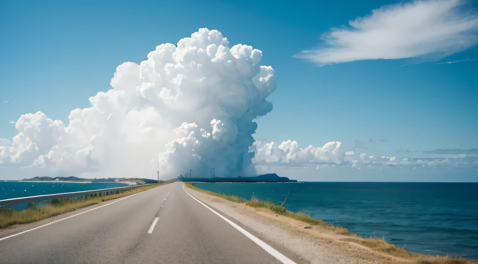 Road by the sea　White cloud　Speed　