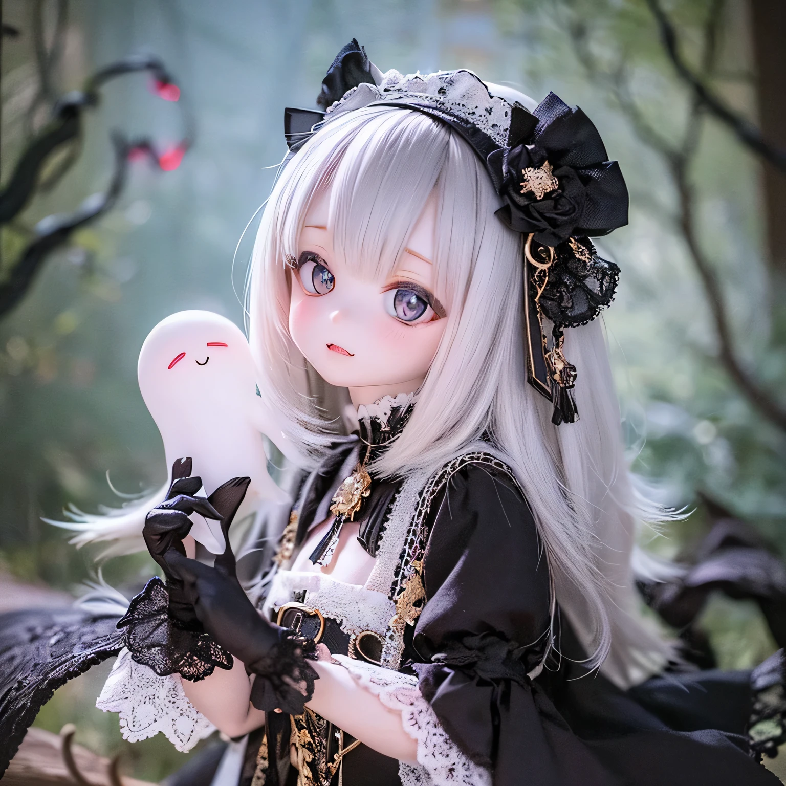(Highest quality,4K,8k,High resolution,masterpiece:1.2),beautiful detailed eye,length eyelashes,Beautiful lip detail,extremely detailed eye and face,(Vibrant colors,colorful,Contrast enhancement:1.1),dark atmosphere,spooky ambiance,Gothic style,Satanic in front,Devilish charm,(Fine art,shape:1.1),Digital Painting,dark fantasy theme,dramatic lighting,Ghostのようなly beautiful,detailedなテクスチャ, (Horror, dark, Bad luckな) girl, (Gothic, Victorian) fashion, (mysterious, charmな) vision, (pale, porcelain) skin, (length, Flowing) Black Hair, (elegant, Complex) Lace dress, (Bad luck, spooky) Shadow, (spooky, Otherworldly) background, (Illuminated by the moonlight, Ghostが出る) garden, (Bad luckな, charmed〜Three Witch Sisters) forest, (elegant, charmな) stop temporarily, (dark, mysterious) aura, (mysterious, Supernatural) Powers, (Forbidden, mysterious) mode, (charmed〜Three Witch Sisters, cursed) relic, (Twisted, bent) reality, (charmな, Ghostのような) smile, (cold, bone-cold) silence, (elegant, Gothic) architecture, (Bad luckな, hypnotism) eye, (intense, dark) emotion, (Powerful, order) in front, (Bad luck, Bad luckな) atmosphere, (spookyな, spookyな) detailed, (charmな, charm) performance, (Satanic, Ghostのようなly beautiful) shape, (elegant, spooky) composition, (Surreal, dream-like) scenery, (strict, Bad luckな) cloud, (magic, mysterious) element, (charmed〜Three Witch Sisters, Ghostのような) aura, (Shadowのある, mysterious) shapes, (Ghostが出る, Abandoned) Apartment, (Bad luckな, malicious) 意shape, (Supernatural, Otherworldly) energy, (Ghostのような, cold) whisper, (elegant, dramatic) stop temporarilys, (mysterious, mysterious) beauty, (Devilish, charmな) eye, (intense, Powerful) vision.Open your arms、(((Ghost)))