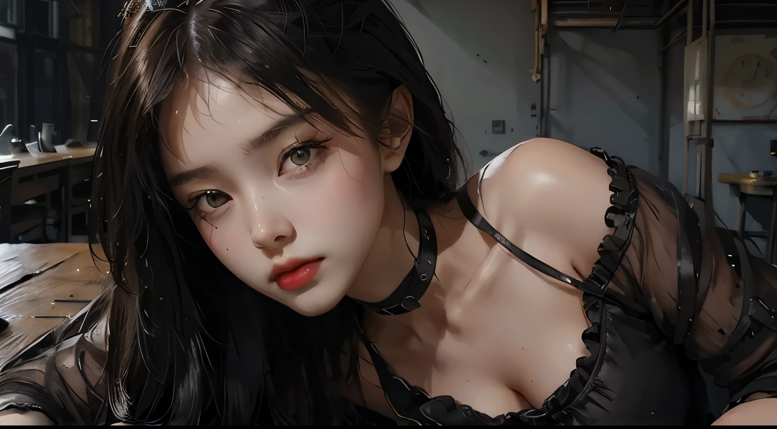 (hentale realism,realistic:1.4),(1 beautiful woman:1.3),(beautiful face:1.5),delicately glowing skin,eye for detail,correct hands and fingers,8k hdr, , masterpiece, (dynamic angle video),movie lights, Detailedly painted background,(steampunk,decadent,science fiction,mud land, dust and dirt,traces of war:1.2)A beautiful taste of Asia,hot pants,shiny hair,choker necklace,Beijing,at all,Are you sleeping,firearms,Heavy equipment