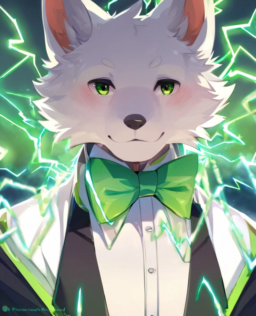 Male,The body is white mixed with green.,green electricity,bow tie