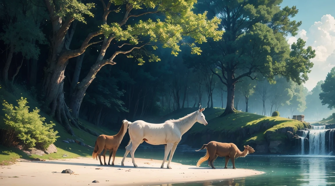 naturey, Realism, 4K, sky, TREES, water, sky, stele, animals, lights