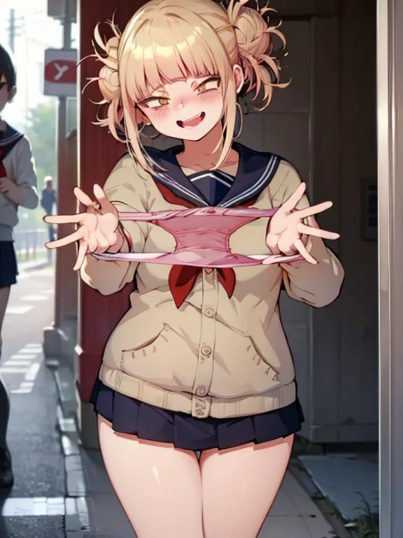 ，(Beautifully detailed white panties)，She looks at me mockingly.，(smile),school,(She gets excited by showing her panties :1.3)，She is forcing me to masturbate.，There were several witnesses at the scene, and they were all shocked.
