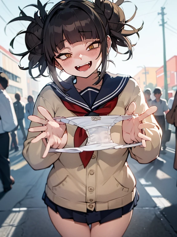，(Beautifully detailed white panties)，She looks at me mockingly.，(smile),school,(She gets excited by showing her panties :1.3)，She is forcing me to masturbate.，There were several witnesses at the scene, and they were all shocked.