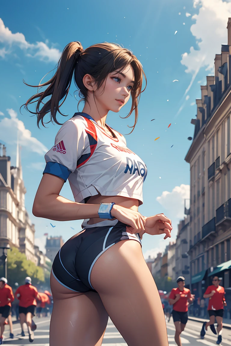 best quality、masterpiece、High sensitivity、high resolution、Detailed description、Slim women、Paris Olympic Marathon