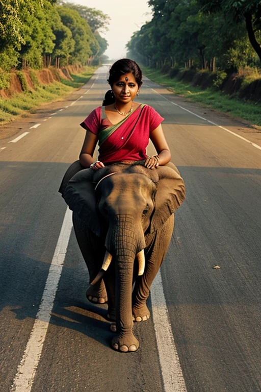 A Indian poor woman is making a elephant out of apple on road 
