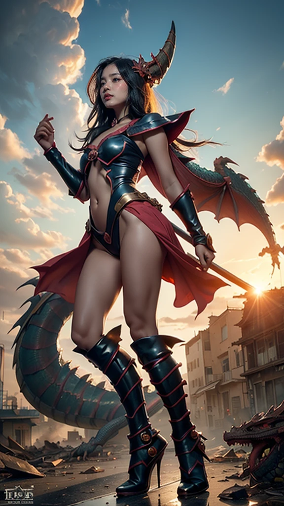 (Giantess element, high resolution, high quality, accurate body structure, detailed body), focus on girl,
BREAK,
Sexy, battle suit, towering giant girl, looking up at approaching woman from below, cute, girl destroying small town,
mischievous expression, white skin, smiling, trampling, walking, trampling, anatomically correct, accurate human body, accurate skeleton, full body portrait, light beam from girl's hand, shock wave from girl's hand, magic,
BREAK,
destroying small town, rubble, burning small town, destroyed small building, collapsed highway, car being crushed, evacuation of residents, sunset, burning small town, rubble scattered at feet, taller than skyscraper, increase destructive element, make city smaller,
BREAK,
(girl and dragon fight:1.5),
BREAK,
blue eyes, monster, (fighting dragon), dragon flying in the sky, dragon in background,