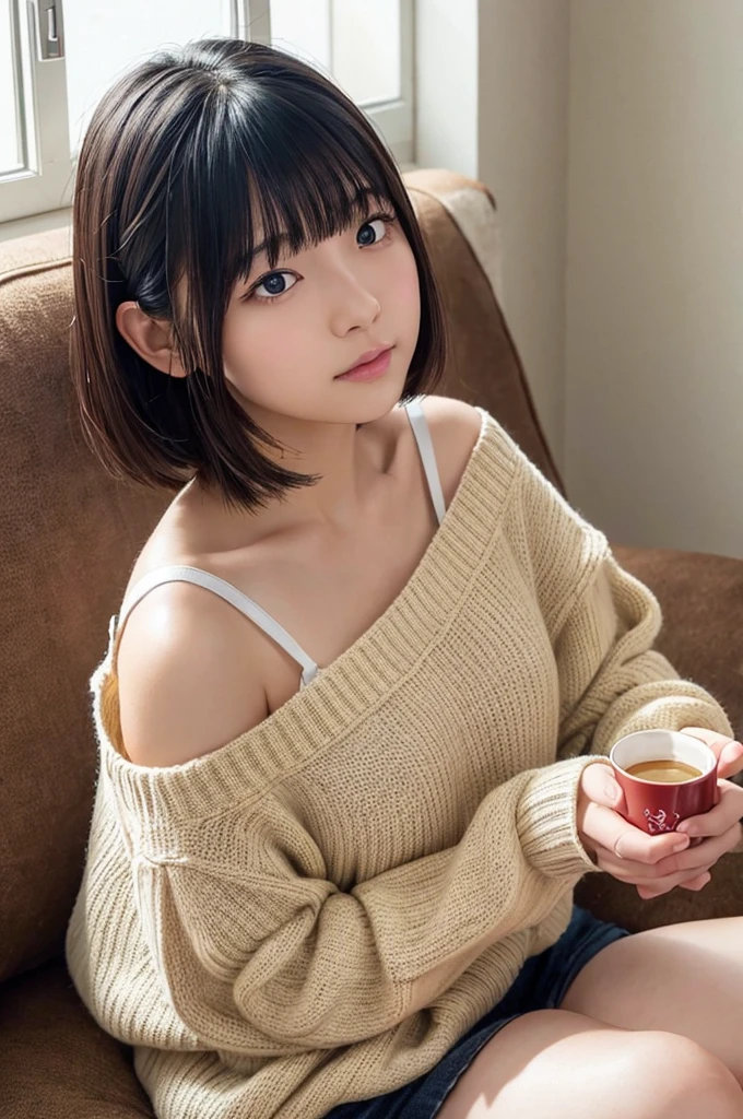 **prompt**:
**Characteristics of Japanese beautiful girls**:
This image contains、A beautiful Japanese girl with a gentle expression is depicted.。She has big eyes and、Pale pink lips、The skin has a distinctive translucent appearance。Her hair is short、Natural black hair looks simple and attractive。
**Background features**:
The background is unified in warm tones.、The painting surrounds her as she sits on an old sofa.。There is a window through which light shines、Natural light gently embraces the beautiful girl.。This light is、It creates warm shadows on her skin and outfit.。
**Thin fabric clothing**:
She is wearing a loose sweater、The design has a slightly dropped shoulder.。Wear a light top underneath the sweater、There is a relaxed atmosphere。Also、On her feet she wears thick knit socks.、The overall style is casual and comfortable.。
**Posing**:
she sits on the sofa、She is in a relaxed pose with one leg pulled up.。With a cup in one hand、I'm trying to support my head with my other hand。This pose is、It brings out her natural charm.。
**Photographic Techniques**:
This image was taken in portrait mode.、By capturing the whole body of a beautiful girl、It highlights her relaxed posture and the warmth of the background.。The use of light is very clever、Natural light casts soft shadows on her skin and outfit.、It creates an overall warm atmosphere.。Because the focus is firmly on her、The details are very realistic。
このpromptを使用することで、You can create realistic and inspiring portrait photos。