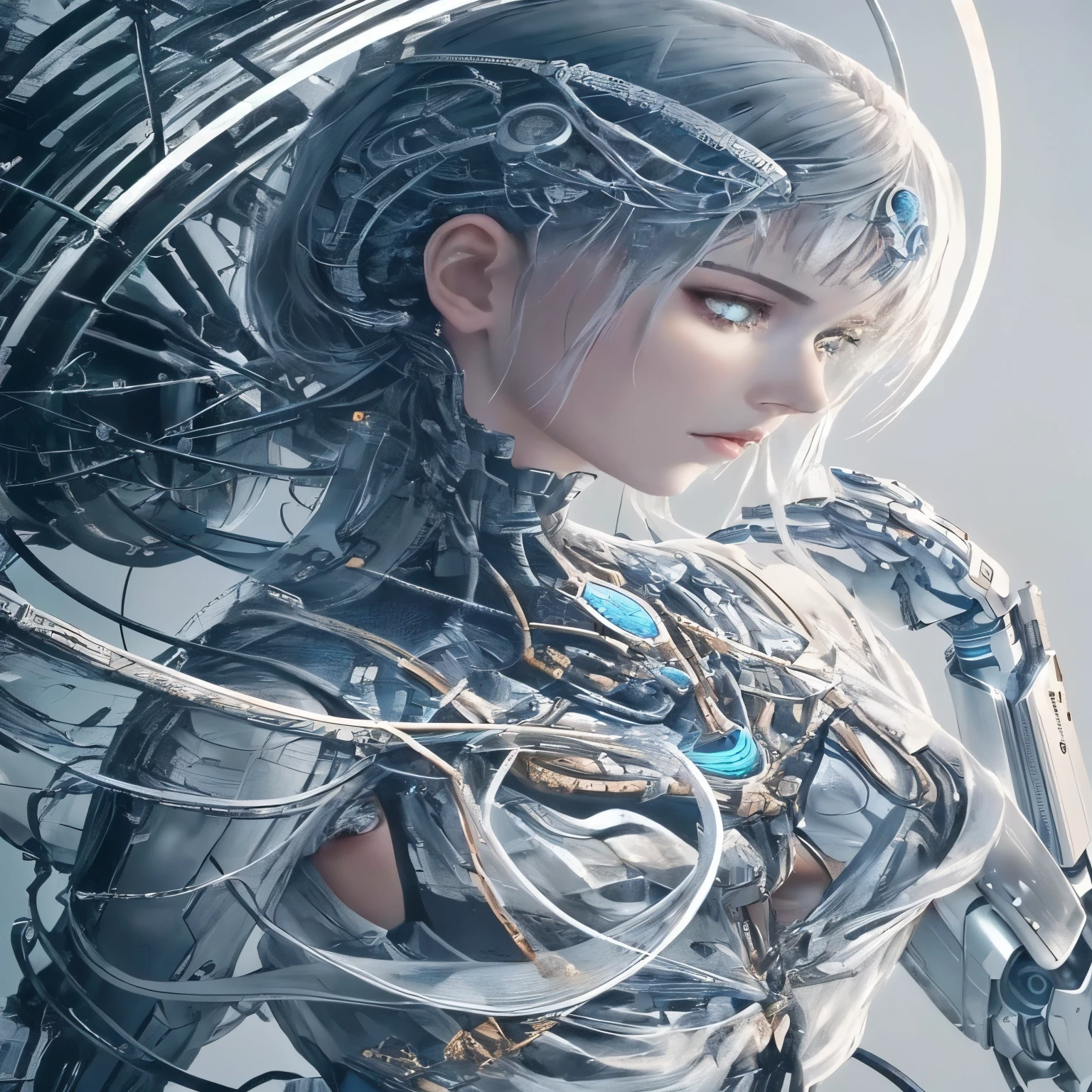 Woman with futuristic head and futuristic hair, Cyborg - Girl with silver hair, Cyborg - Girl, Beautiful girl cyborg, Perfect anime cyborg woman, Complex and gorgeous anime CGI style, Cyborg Girl, Beautiful Caucasian girl cyborg, Perfect android girl, Beautiful digital art, Detailed digital anime art, Digital Cyberpunk Anime Art, cute Cyborg Girl, Advanced Digital Animation Art