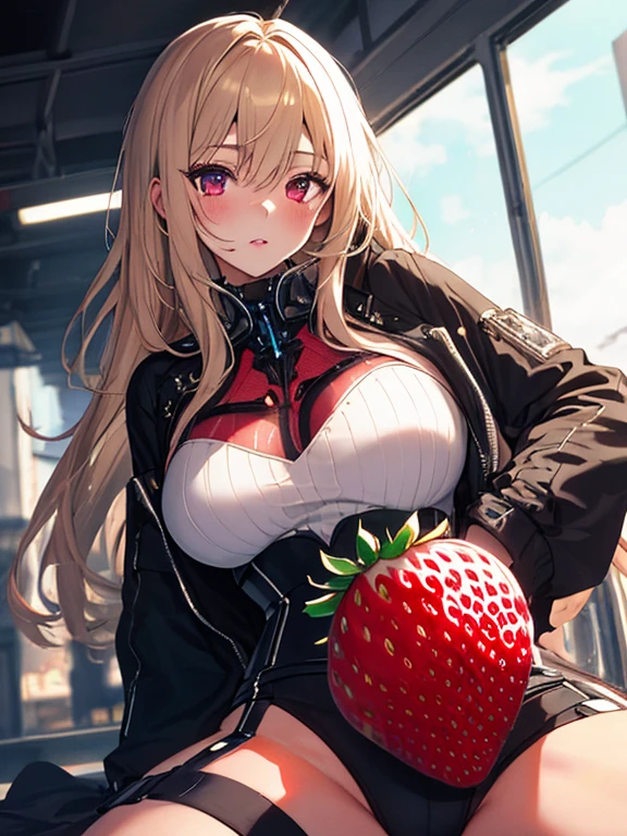 ( A Strawberry), アンドロイド18号, highest quality, 1girl, uhd, retina, masterpiece, ccurate, anatomically correct, textured skin, super detail, high details, high quality, best quality, highres, 4K