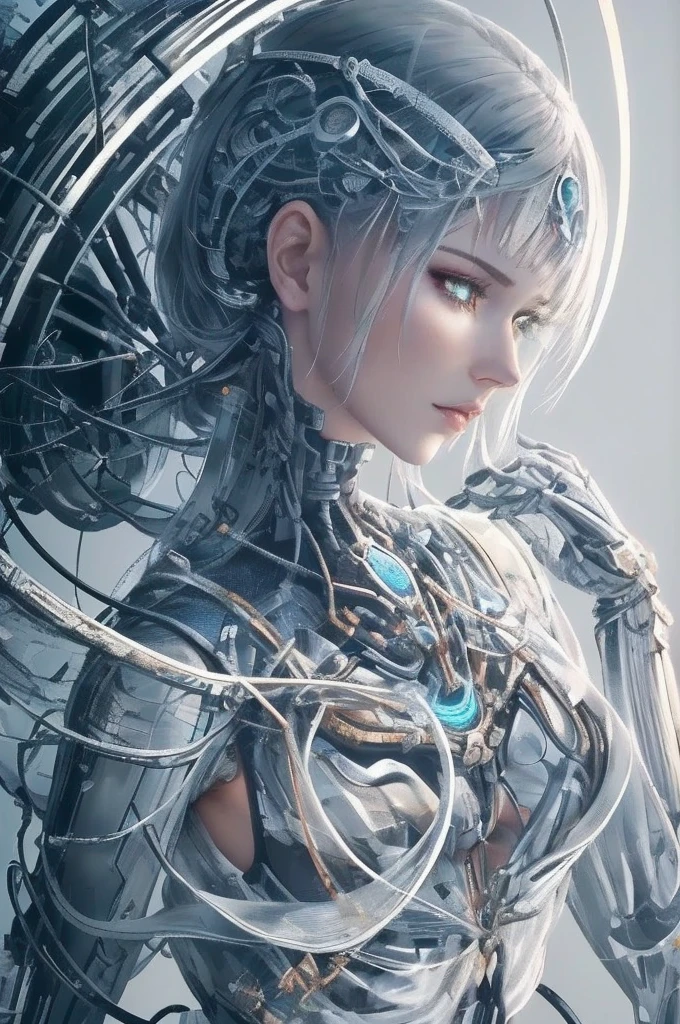 Woman with futuristic head and futuristic hair, Cyborg - Girl with silver hair, Cyborg - Girl, Beautiful girl cyborg, Perfect anime cyborg woman, Complex and gorgeous anime CGI style, Cyborg Girl, Beautiful Caucasian girl cyborg, Perfect android girl, Beautiful digital art, Detailed digital anime art, Digital Cyberpunk Anime Art, cute Cyborg Girl, Advanced Digital Anime Art Perfect Short Hair Silver Hair