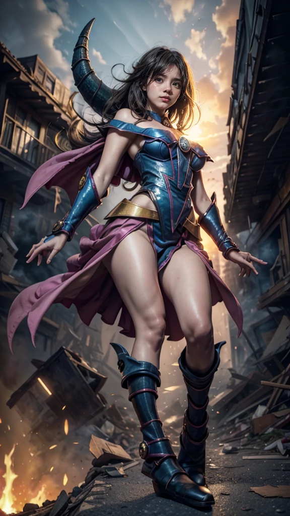 (Giantess element, high resolution, high resolution, high quality, accurate body structure, detailed body), focus on girl,
BREAK,
(Black Magician Girl:1.3),sexy, combat uniform, girl, looking up at approaching woman from below, cute, girl destroying small town, mischievous expression, white skin, smiling, trampling, walking, anatomically correct, accurate human body, accurate skeleton, full body portrait, light beam from girl's hand, shock wave from girl's hand, magic,
BREAK,
destroying small town, rubble, burning small town, destroyed small building, collapsed highway, car being crushed, evacuation of residents, sunset, burning small town, rubble scattered at feet, taller than skyscraper, increase destructive element, make city smaller,
BREAK,
blue eyes, monster, (fighting dragon), dragon flying in the sky, dragon in background,