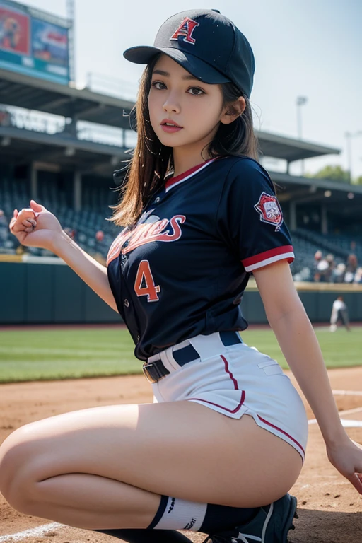 (Highest quality,8k,High resolution,Masseter muscle area:1.2),Very detailed,((Pitcher 1 before pitching.2)),Portraiture,Dynamic Angle,((Shiny skin 1.5)),Women's Softball Players,((Sweatだく1.5)),Wearing a baseball cap,cute,sporty,Attractive face,((Short sleeve baseball uniform,Shorts 1.3)),Beauty Face,Extremely realistic skin,Wet Skin,Sweat,Large Breasts,Tight waist,Beautiful legs ,((Thighs)),sporty,Baseball Stadium,Cinema Lighting,