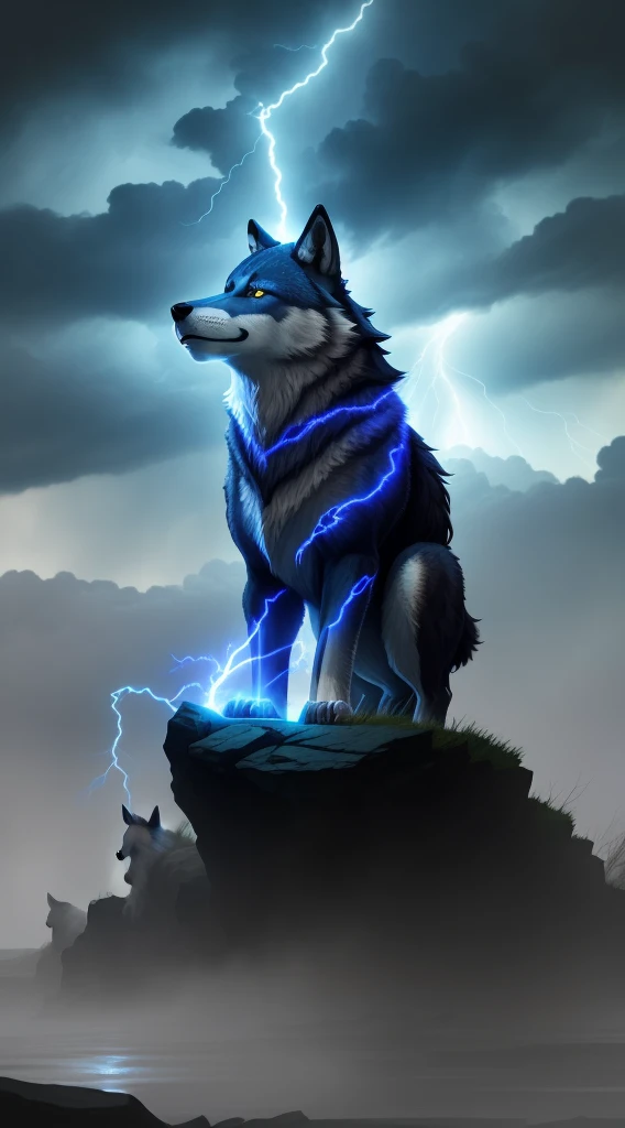 Wolves from the blue of crimson smoke|Lightning background