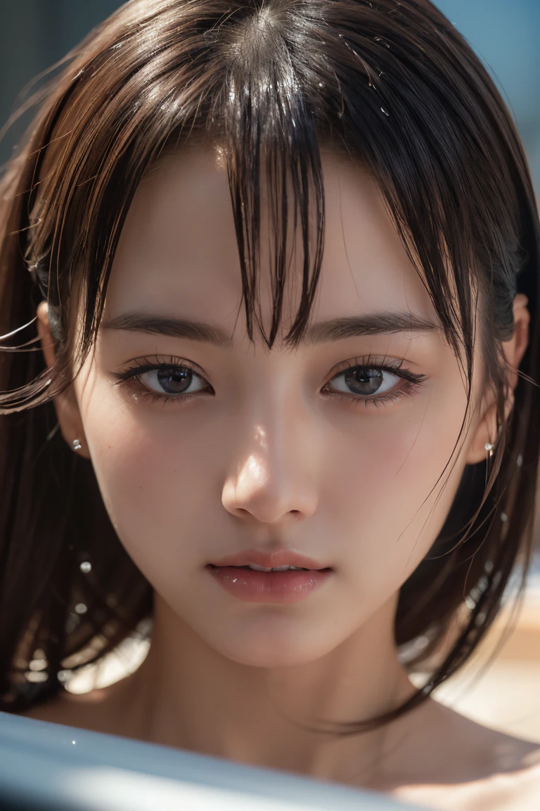 (whole body:1.3), (8k, Realistic, RAW Photos, Highest quality: 1.4), Japanese, (One Girl), Beautiful Face, (Realistic face), (Black Hair), Beautiful hairstyle, Realistic eyes, Beautiful attention to detail, (Realistic skin), Beautiful Skin, charm, 超High resolution, 超Realisticな, Very detailed, Golden Ratio,. (3. gill:1.5), (Sony Alpha 1, 50.1 megapixel full-frame CMOS sensor, 8k video recording function), (Telescope Lens), (Realistic),(8k, 超High resolution, Highest quality, Tabletop:1.2),Very detailedな,Beautifully detailed face, Complete Anatomy,(Beautiful attention to detail:1.3),smile,Very delicate and beautiful, Very detailed, Hmph, Unity, 8k Wallpaper, wonderful, In detail, Very detailedな, High resolution, Very detailed, Very detailed目と顔,Wet, ((luxury:1.1)),((All Nude:1.1)), [ponytail],(Small breasts 3),