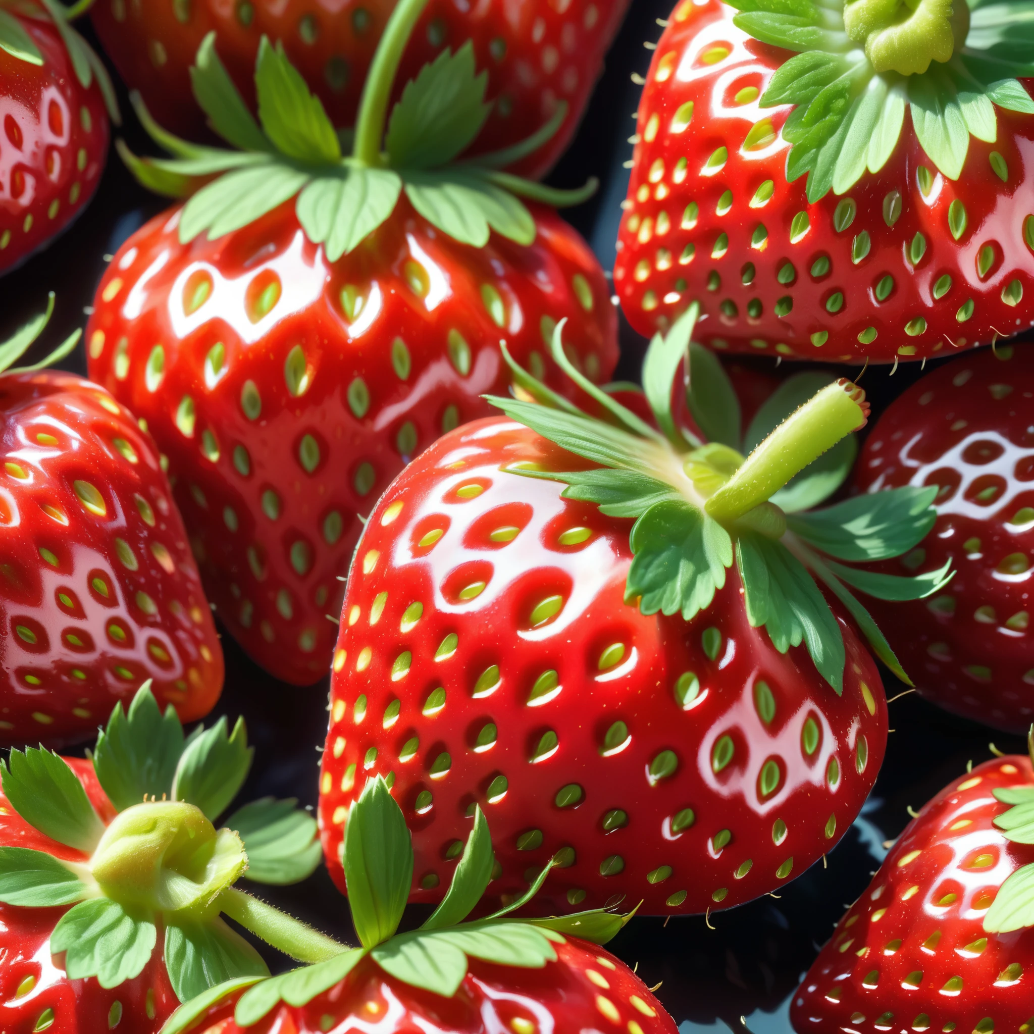 ((a delicate strawberry)), beautiful strawberry, intricate details, high quality, photorealistic, delicious strawberry, luscious strawberry, juicy strawberry, vibrant colors, natural lighting, macro photography, crisp focus, glossy surface, organic textures, fresh and ripe, detailed stem and leaves, realistic shadow and reflection, appetizing close-up