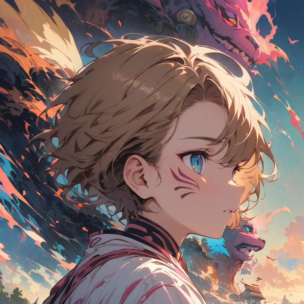 1boy, sukuna, male_focus, solo, , profile,look ahead cute detailed face