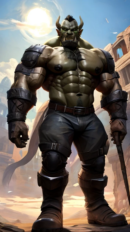 tall，Strong build，Muscular black dragon orc，He is a mercenary