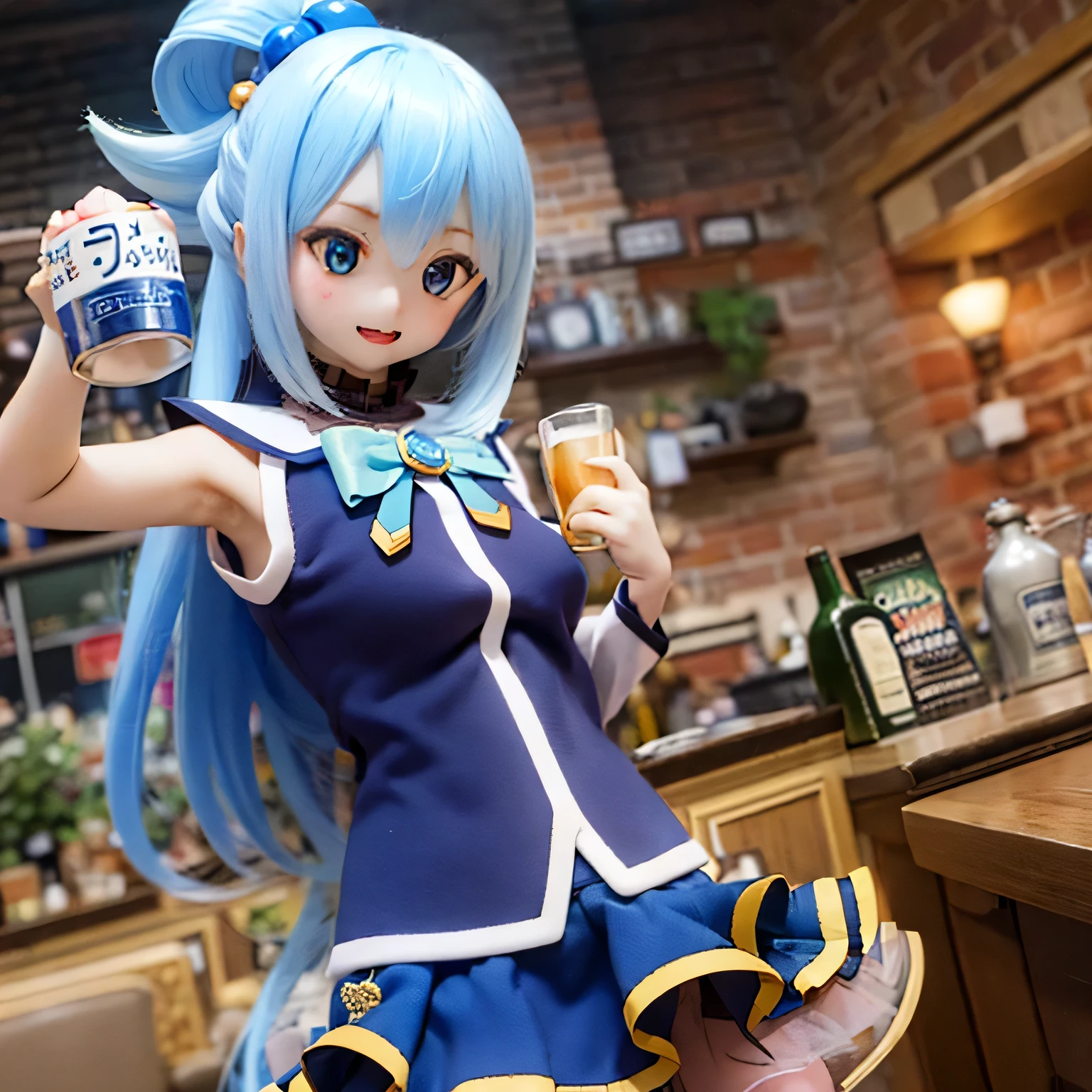 (a young girl and) Blue Hair, (wear) a white and blue dreSS, (Holding) staff, (Standing) wealthy, Vibrant Gardens, (and) At the bar (Holding a mug and drinking beer) Around her, (Down) Clear blue sky.(((((punch)))))
(Portraiture) girl&#39;S, (Realistic) rendering, (and) (Very detailed) Features, (Inclusive) Sparkling Blue EyeS, (薔薇Farbeの) lips, and (length) eyelash.
(Highest quality, 4K, High resolution) image, (and) (vivid) Farbe, (Emphasis expressed) girl&#39;s and lively appearance.
(the garden iS filled and)  (end) a warm and inviting atmoSphere, (and) Light up the scene.villain poSe
have a magic wand (((open your mouth and laugh)))