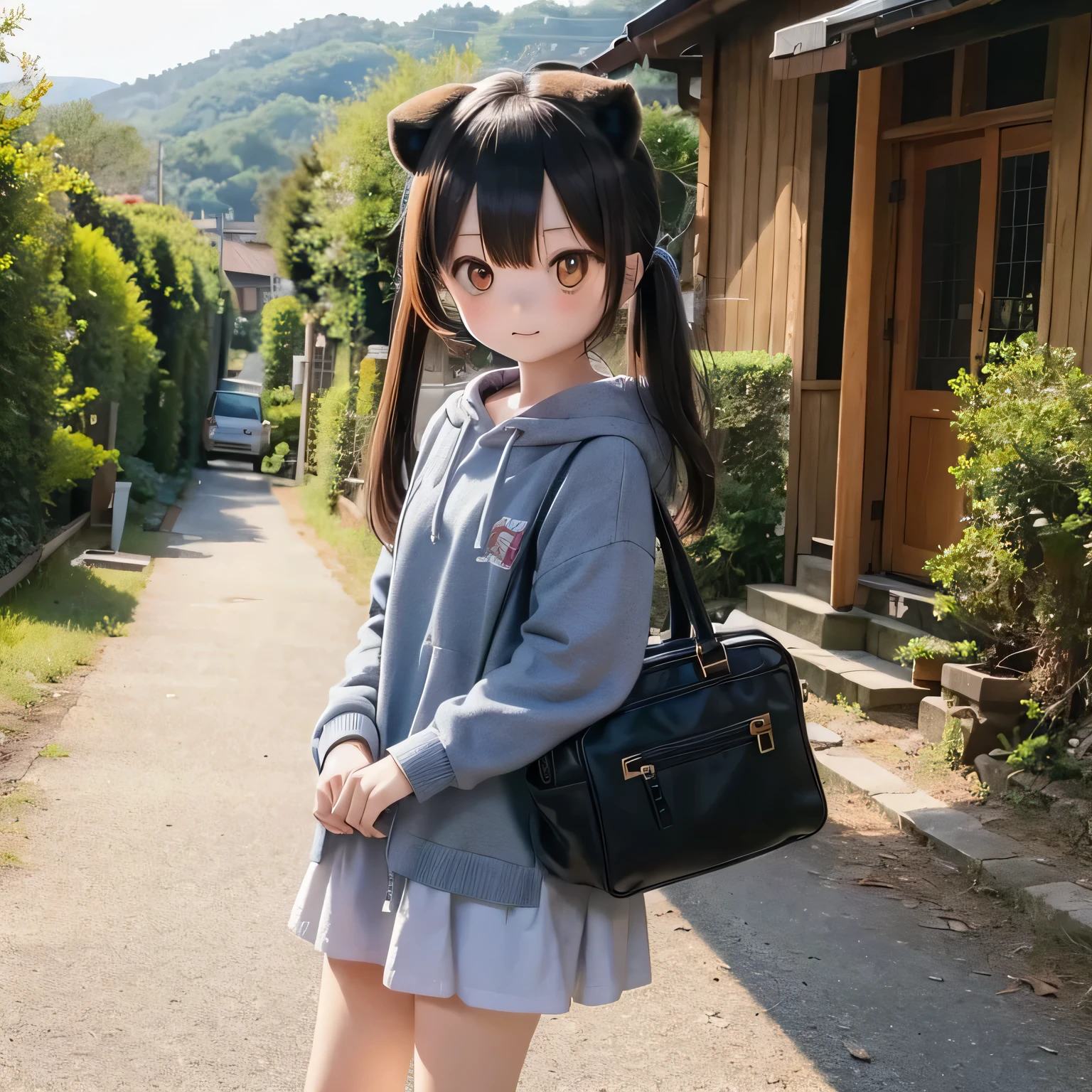 Shiba Inu girl rural scenery
