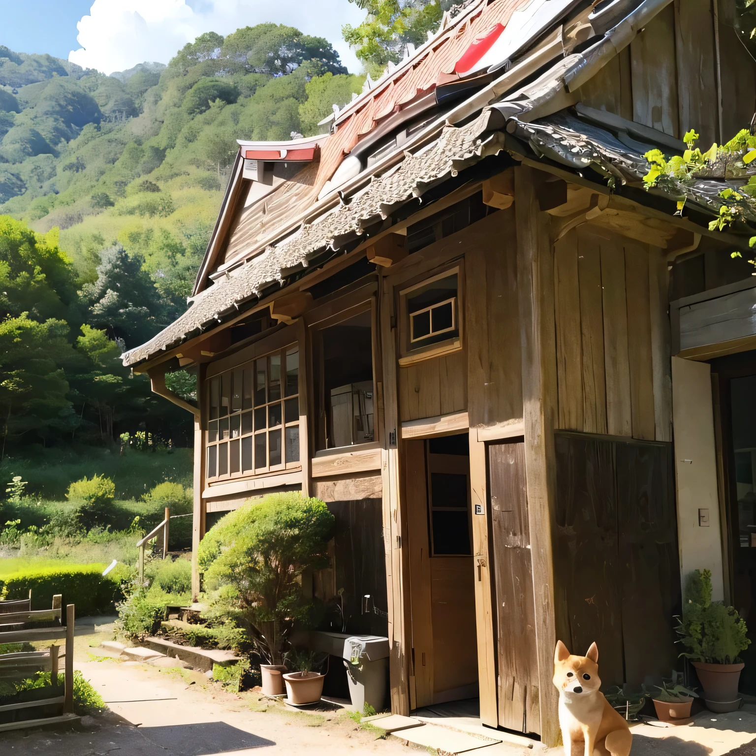 Shiba Inu girl rural scenery