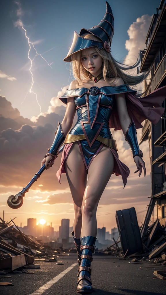 (Giantess element, high resolution, high resolution, high quality, accurate body structure, detailed body), focus on girl,
BREAK,
(Black Magician Girl:1.3),sexy, combat uniform, girl, looking up at approaching woman from below, cute, girl destroying small town, mischievous expression, white skin, smiling, trampling, walking, anatomically correct, accurate human body, accurate skeleton, full body portrait, beam from girl's hand, shock wave from girl's hand, magic,
BREAK,
destroying small town, rubble, burning small town, destroyed small building, collapsed highway, car being crushed, evacuation of residents, sunset, burning small town, rubble scattered at feet, taller than skyscrapers, increase destructive element, make city smaller,
BREAK,
blue eyes, monster, dragon flying in the sky, dragon in background, (Blue Eyes White Dragon),