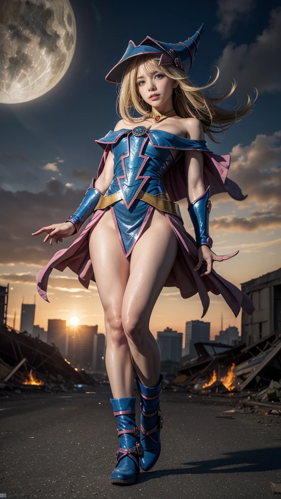 (Giantess element, high resolution, high resolution, high quality, accurate body structure, detailed body), focus on girl,
BREAK,
(Black Magician Girl:1.3),sexy, combat uniform, girl, looking up at approaching woman from below, cute, girl destroying small town, mischievous expression, white skin, smiling, trampling, walking, anatomically correct, accurate human body, accurate skeleton, full body portrait, beam from girl's hand, shock wave from girl's hand, magic,
BREAK,
destroying small town, rubble, burning small town, destroyed small building, collapsed highway, car being crushed, evacuation of residents, sunset, burning small town, rubble scattered at feet, taller than skyscrapers, increase destructive element, make city smaller,
BREAK,
blue eyes, monster, dragon flying in the sky, dragon in background, (Blue Eyes White Dragon),