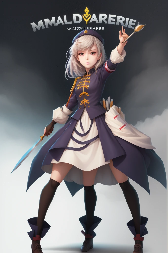 Field Medic Woman, masterpiece, high quality, Game character design, Anime illustration style, simple flat background, (Little:0.9), whole body, Diagonal angle, View your viewers, Dynamic pose, Holding a dagger, Text only,