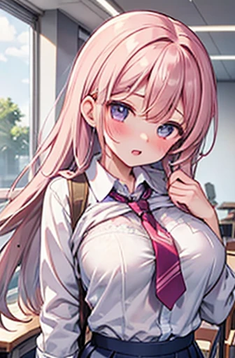 Blushing while lifting her bra in the classroom、Open your mouth