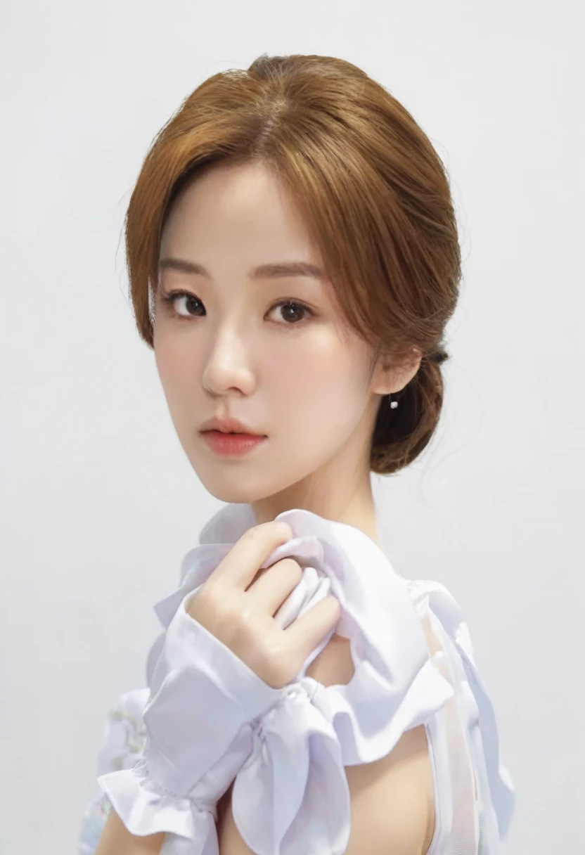 (best quality), photo realistic, 8k, Masterpiece, Portrait: 1.3, photo realistic, hyper realistic, Sharp Focus, looking at viewer, light on face, real texture skin, detailed eyes, detailed face,(Keep your hairstyle the same), cinematic lighting, 8k, UHD, retina, masterpiece, accurate, anatomically correct, textured skin, 28 year old Korean woman, (yeiiow formal_shirt:1.4)