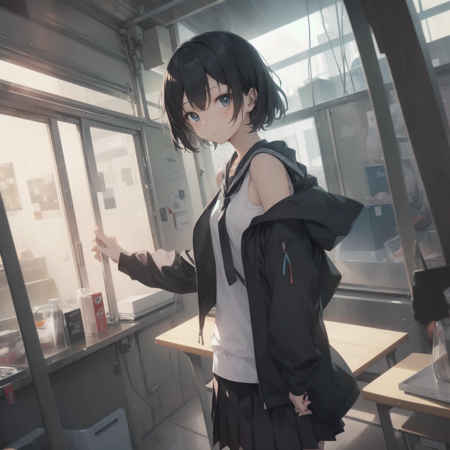 ultra-absurdres-Top quality by artist God, ultra-detailed, high resolution, anime moe artstyle, best anime 8k konachan wallpaper, pixiv contest winner, pool:2810, perfect anatomy,break, 1girl, (Please draw a girl walking sleepily to school alone. )break,(Solo,little female, -yeld:1.Full limbs, complete fingers,a junior hihort hair), short cut, flat chest, , small butt, small black eyes, beautiful detailed eyes, well-proportioned iris and pupils, expressive eyes, highres detailed hair, soft expression, salor school_uniform, sailor collar, serahuku, bow, pleated skirt,(Detailed Lighting), (Detailed background), in the School commute route. break,super detailed skin, Best cinematic lighting powered by famous artist, 8k,beauty illustration,photoshop_(medium),very aesthetic,break,((artist:kashikaze )), artist:clamp ,artist:carnelian ,artist:kantoku ,