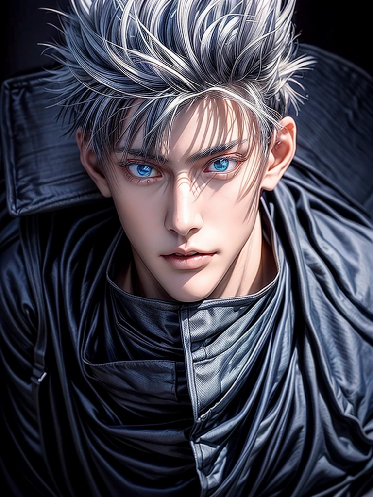 Gojo Satoru、Jujutsu Kaisen、Gray Hair、thin、young、Handsome、handsome man、tall、Model-like body、beautiful、Shining Blue Eyes、Super detailed、masterpiece、Highest quality、きれいなGray Hair