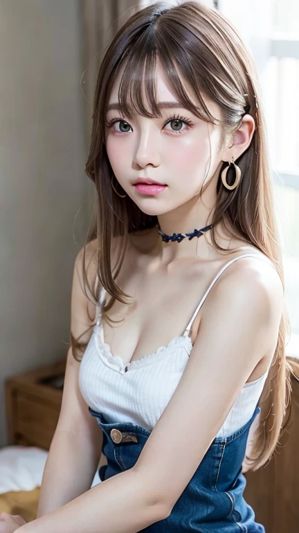 ((Ribbon denim camisole dress))Extraordinary sexy beauty、beautiful, calm and bright look、Sexy and refreshing look、完璧なbeautifulcute顔、Very bright, Bright Blue Eyes、Long bangs between the eyes、Long platinum blonde straight hair、とてもcute、beautifully、Sexy young tiny woman、非常に完璧なbeautifulcute顔、、Real17歳女性、cute,((Small breasts))、(((Long white hair)))、(())、) And a very slim figure,,,,,、Very thin leganicules、Earrings、Pink Lip、choker、Real、Sexual、Highest quality、Detailed face、Detailed Background、Depth of written boundary、whole body viewing angle、Sexual、alone、night,Highest quality、High resolution、超High resolution(Real:1.4)Detailed eyes、Gradation、Perfect anatomical figure、Woman with perfect body、Highly detailed skin、非常にDetailed face、細部までbeautiful目、Background blur、