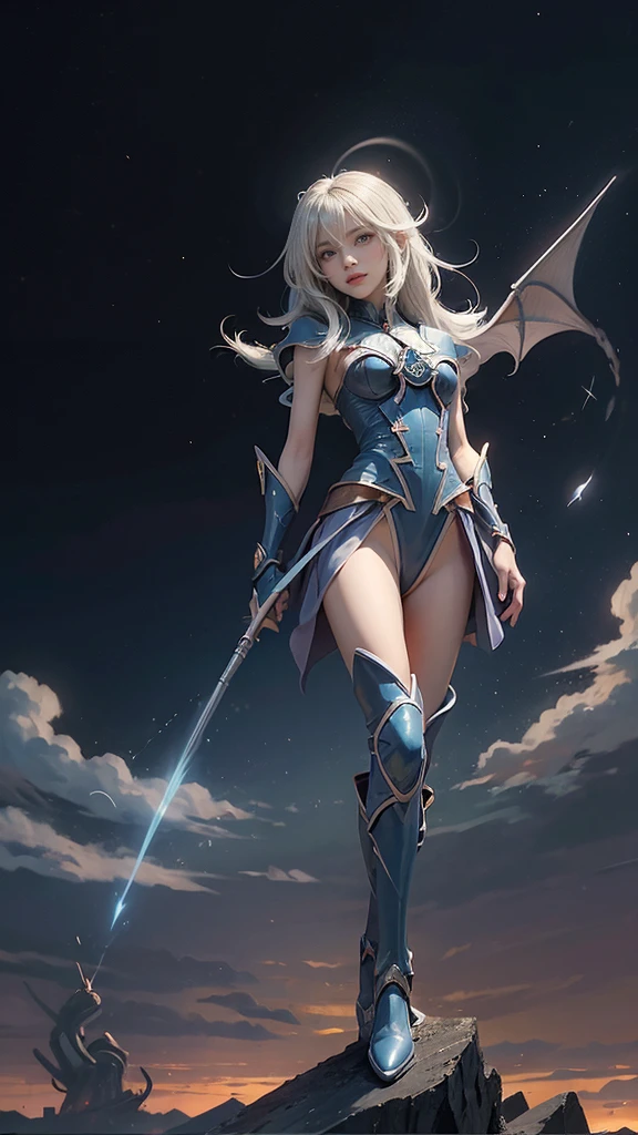 (Giantess element, high resolution, high quality, accurate body structure, detailed body), focus on girl,
BREAK,
(Black Magician Girl:1.3),sexy, combat uniform, girl, looking up at approaching woman from below, cute, girl destroying small town, mischievous expression, white skin, smiling, trampling, walking, anatomically correct, accurate human body, accurate skeleton, full body portrait, shock wave from girl's hand, (shock wave from magic wand),
BREAK,
destroying small town, rubble, burning small town, destroyed small building, collapsed highway, car being crushed, evacuation of residents, sunset, burning small town, rubble scattered at feet, taller than skyscrapers, increase destructive element, make city smaller,
BREAK,
blue-eyed monster, dragon flying in the sky background, (Blue Eyes White Dragon),