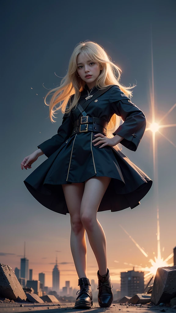 (Giantess element, high resolution, high quality, accurate body structure, detailed body), focus on girl,
BREAK,
(Black Magician Girl:1.3),sexy, combat uniform, girl, looking up at approaching woman from below, cute, girl destroying small town, mischievous expression, white skin, smiling, trampling, walking, anatomically correct, accurate human body, accurate skeleton, full body portrait, shock wave from girl's hand, (shock wave from magic wand),
BREAK,
destroying small town, rubble, burning small town, destroyed small building, collapsed highway, car being crushed, evacuation of residents, sunset, burning small town, rubble scattered at feet, taller than skyscrapers, increase destructive element, make city smaller,
BREAK,
blue-eyed monster, dragon flying in the sky background, (Blue Eyes White Dragon),