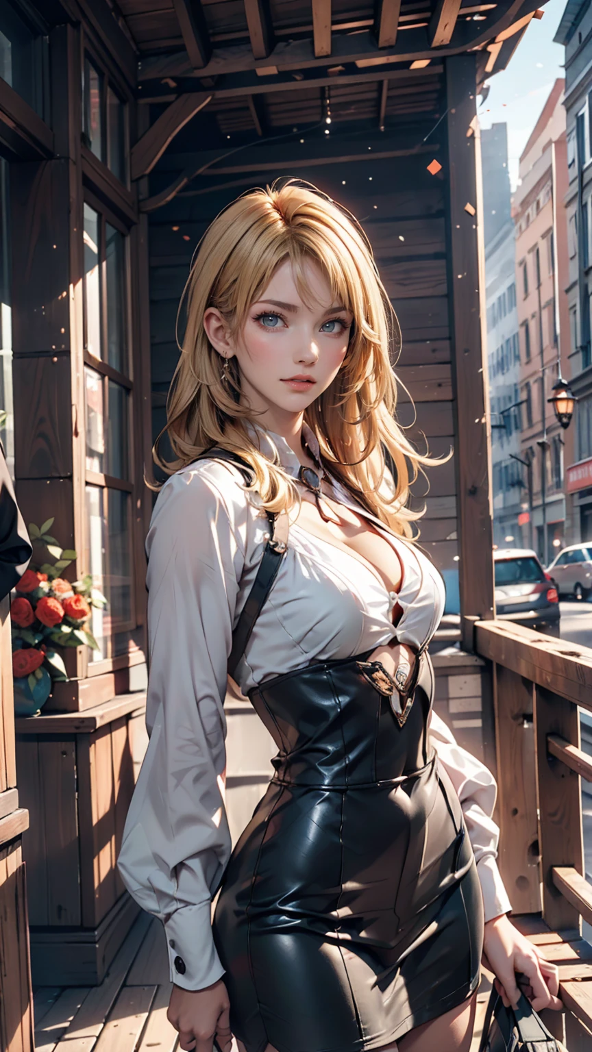 Blonde woman, dressed as dieselpunk, Model shooting style, (Highly detailed CG 8k wallpaper units), The most beautiful art photos in the world, A magnificent professional (photo shoot:Steve McCurry), 8K Ultra HD, Digital SLR, Soft lighting, high quality, Film Grain, Fujifilm XT3 Sharp focus, 5 ....6, Attention to detail, Sharp focus, dramatic, (Wearing diselpunk clothes), (Looking at the audience:1.2), (Natural light), (Fascinating)