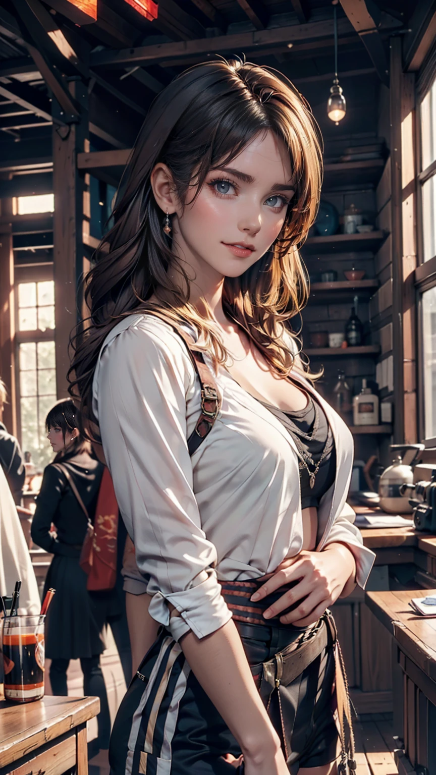 Blonde woman, dressed as dieselpunk, Model shooting style, (Highly detailed CG 8k wallpaper units), The most beautiful art photos in the world, A magnificent professional (photo shoot:Steve McCurry), 8K Ultra HD, Digital SLR, Soft lighting, high quality, Film Grain, Fujifilm XT3 Sharp focus, 5 ....6, Attention to detail, Sharp focus, dramatic, (Wearing diselpunk clothes), (Looking at the audience:1.2), (Natural light), (Fascinating)