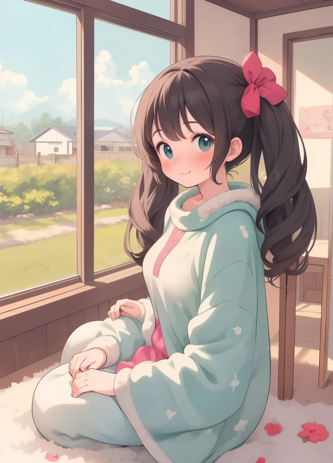 (masterpiece、Highest quality、Highest quality、Official Art、Beautiful and beautiful:1.2)、(One girl:1.3)Hatsune Miku、Twin tails,Beautiful breasts, Katsushika Hokusai,Big Breasts、cute、8-year-old girl、I have a big smile on my face,Little, Beautiful anime scene, Anime Scenery, Anime Background, 美しいAnime Scenery, Beautiful peaceful scene in anime, Landscape painting、Inside the kindergarten、Nursery teacher