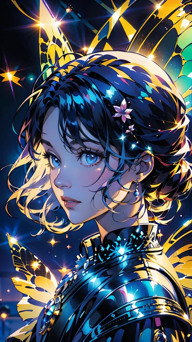 Close up,Flower fairy,crystal fairy, shiny butterfly wings,crystal blossom flower,
fantasy, galaxy, transparent,
shimmering, sparkling, splendid, colorful,
magical photography, dramatic lighting, photo realism, ultra-detailed, 4k, High-resolution