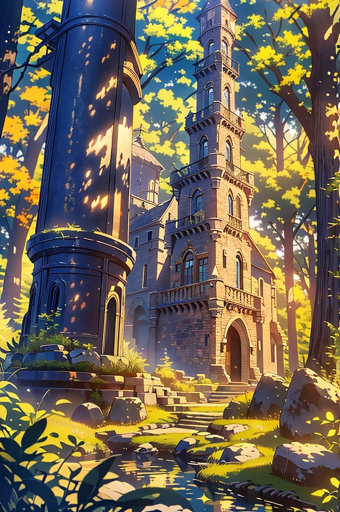 (masterpiece, Highest quality, Highest quality. Official Art, beautifully、aesthetic:1.2). Stunning matte painting depicting a stone building in the middle of a forest, Dark fantasy setting, A mesmerizing magical fantasy forest, Witch&#39;s hut in the woods, highly detailed fantasy art, Detailed fantasy digital art, Digital 2D Fantasy Art, detailed Digital 2D Fantasy Art, Inspired by Andreas Rocha, Enchanted and magical forest, Fantasy art style, Unreal Engine Fantasy Art, Magical Fantasy ForestAnimation BackgroundFantasy ParadiseMagical Fantasy ForestAnimation BackgroundFantasy BackgroundsFantasy ParadiseMagical ForestAnimation BackgroundsFantasy Backgrounds, sunset, Intricate details, Mythical world, digital masterpiece, 14K resolution,16K, Ultra-high resolution, Ultra-high resolution, to be born,wonderful ,future、Iridescent、The world 30 years from now。