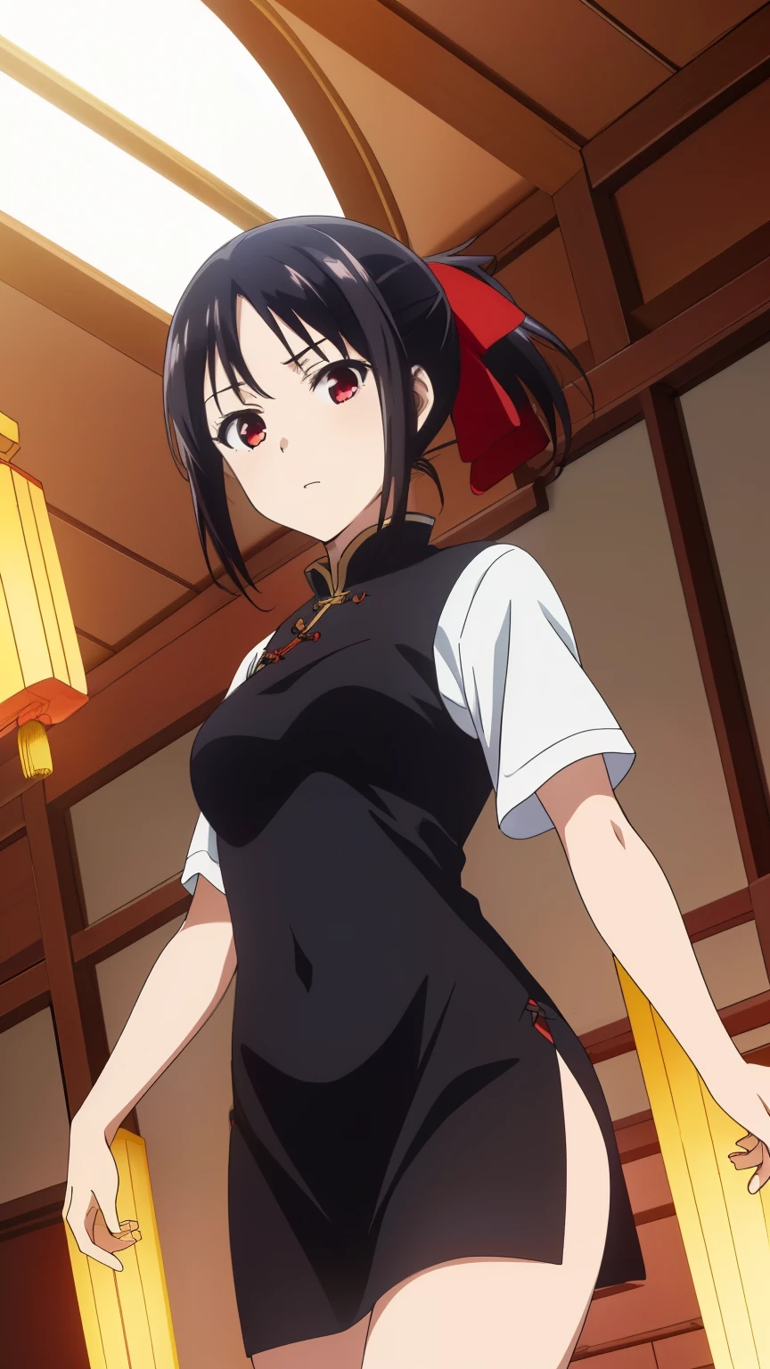 (best quality, masterpiece, 8k:1.2), (anime:1.2), detailed, Shinomiya Kaguya,1girl, solo, (black hair:1.2), side Lock, red eyes, short hair, folded ponytail, red hair ribbon, eye light, small medium breasts, (Chinese dress, thighs, Chinatown),
Definition CG Unity, Perfect lit, bright_front_face_lit,Super detailed, photograph, 8K, nffsw, High resolution, (absurd:1.2), kodak portrait 400, film grain, Lens flare, (lively_color:1.2), looking at the viewer, (cowboy shot:1.2), dynamic angle, 