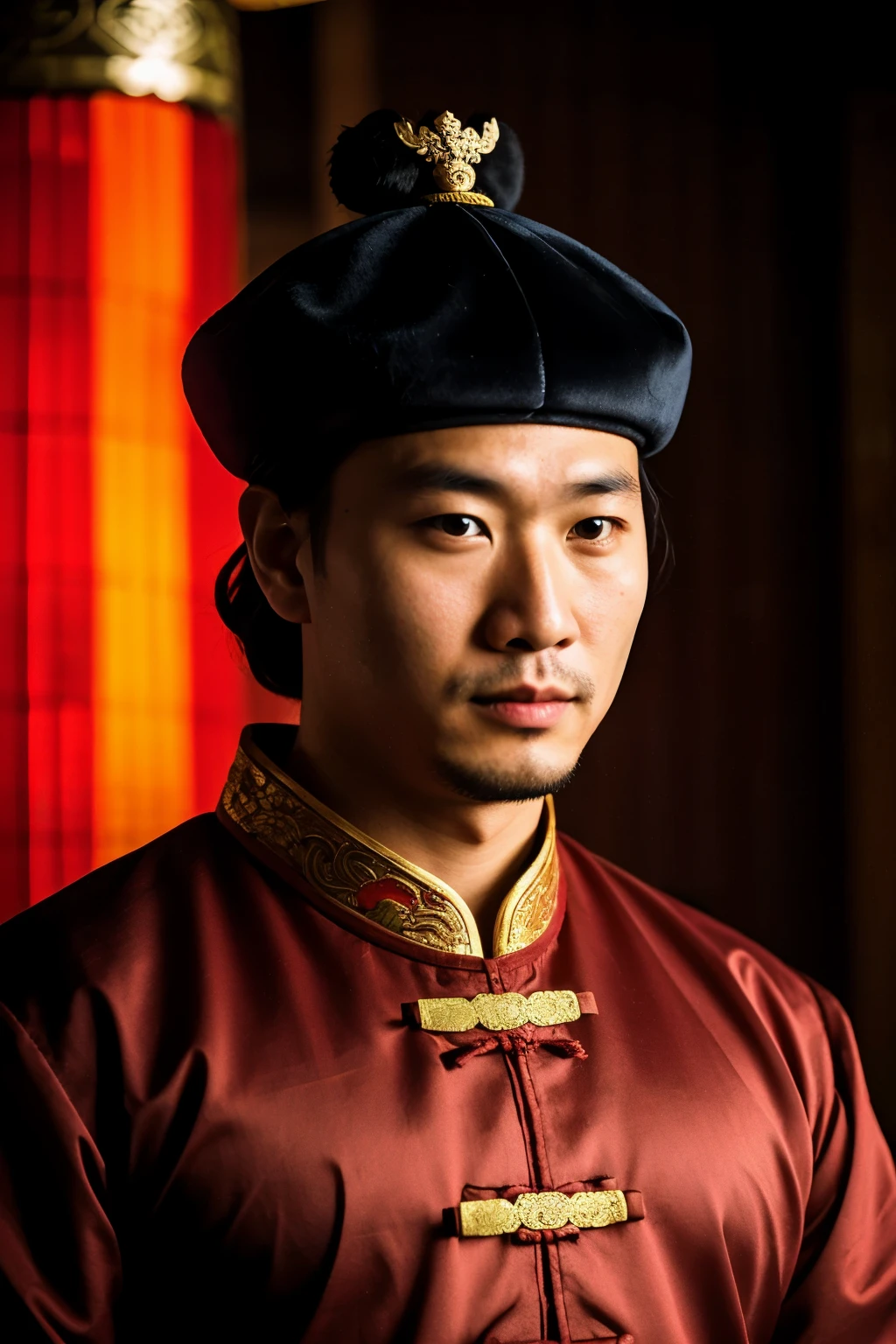 (Close-up of a 30-year-old man in Chinese Tang Dynasty clothing), (Serious:0.5), (The face is rich in detail:1.4), Ass PoV, Nikon D850, Movie stock photos, 4 Kodak Portra 400, Camera f1.6 shots, Saturated colors, Surrealism, Lifelike textures, Dramatic Lighting, Movie 800, Chinese General Style, night, Vintage lighting.Tang Dynasty armor